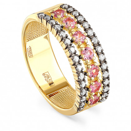 Кольцо из золота с сапфиром розовым и бриллиантом